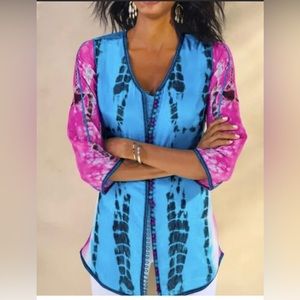 Soft Surroundings Curacao Pink Blue Tye Dye Tunic Top Blouse s, L missing tank